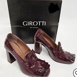 NIB custom-made Girotti Burgundy Patent Heel Leather Loafers 40/9.5